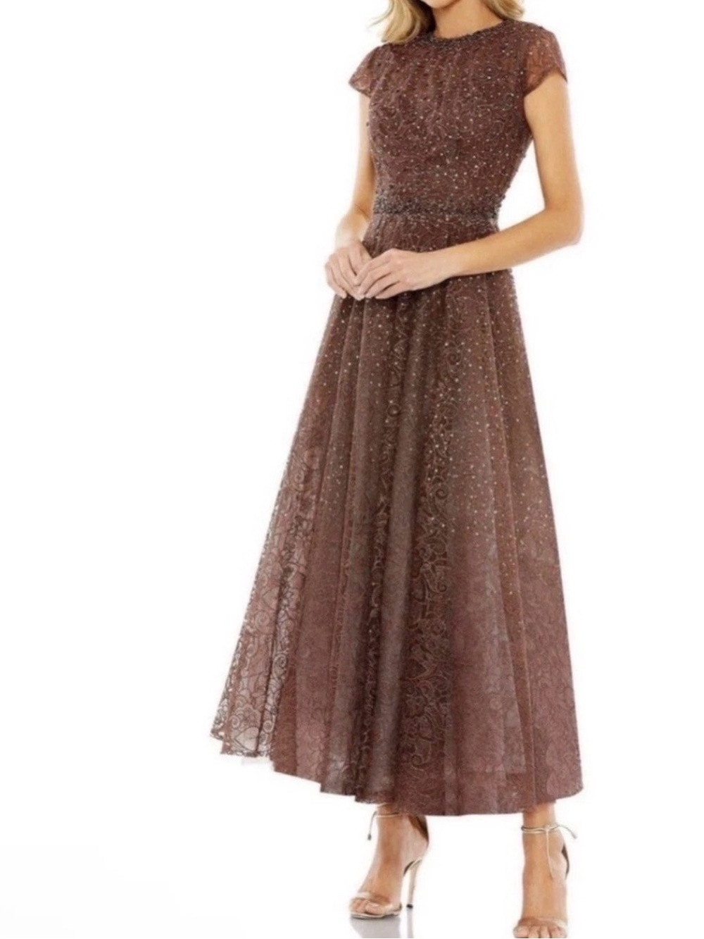 Mac Duggal Chocolate/ Brown
Embellished Cap Sleeve A Line Dress
Size 4 New